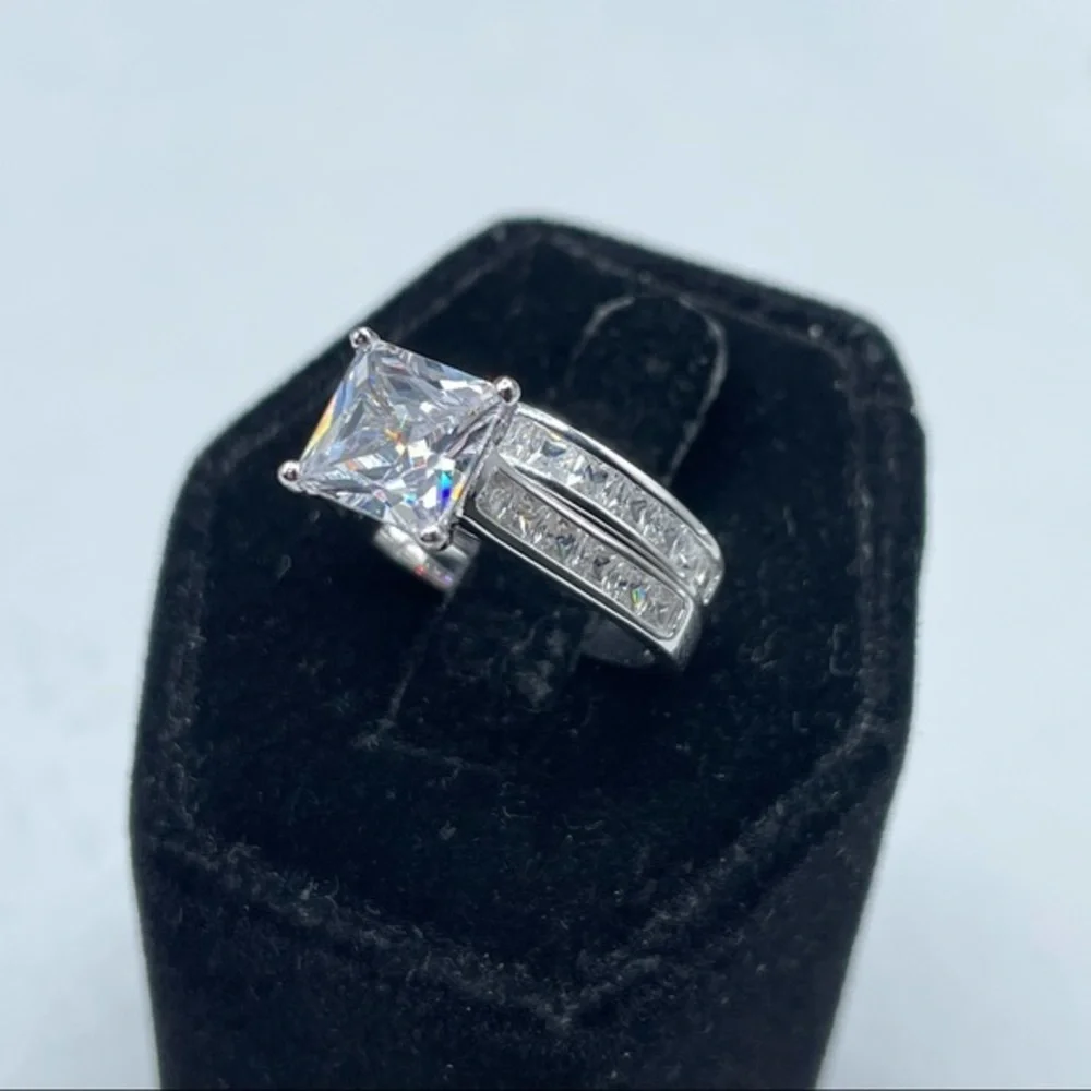 925 Sterling Silver Diamond 2 Band Wedding Ring 6